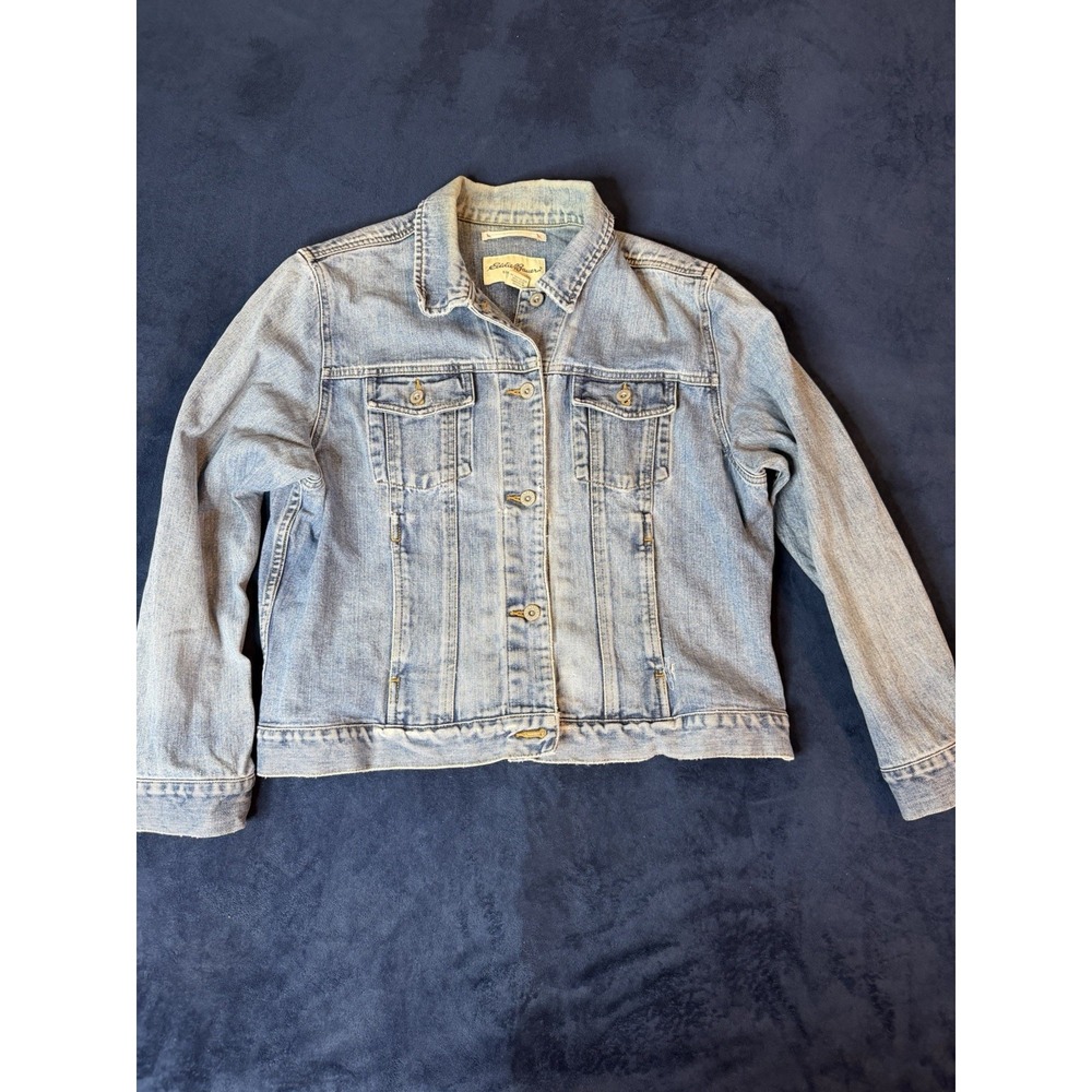 Eddie Bauer Womens Lightwash Denim Jacket Blue Cotton Trucker Sz L